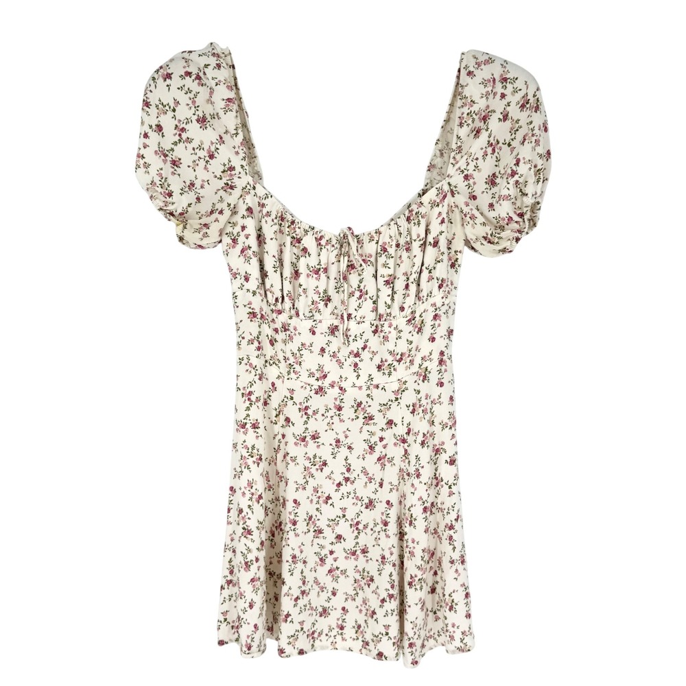 Reformation Corbin Milkmaid Puff Sleeve Floral Dress Cream & Pink Sz 6 Coquette - Picture 5 of 15